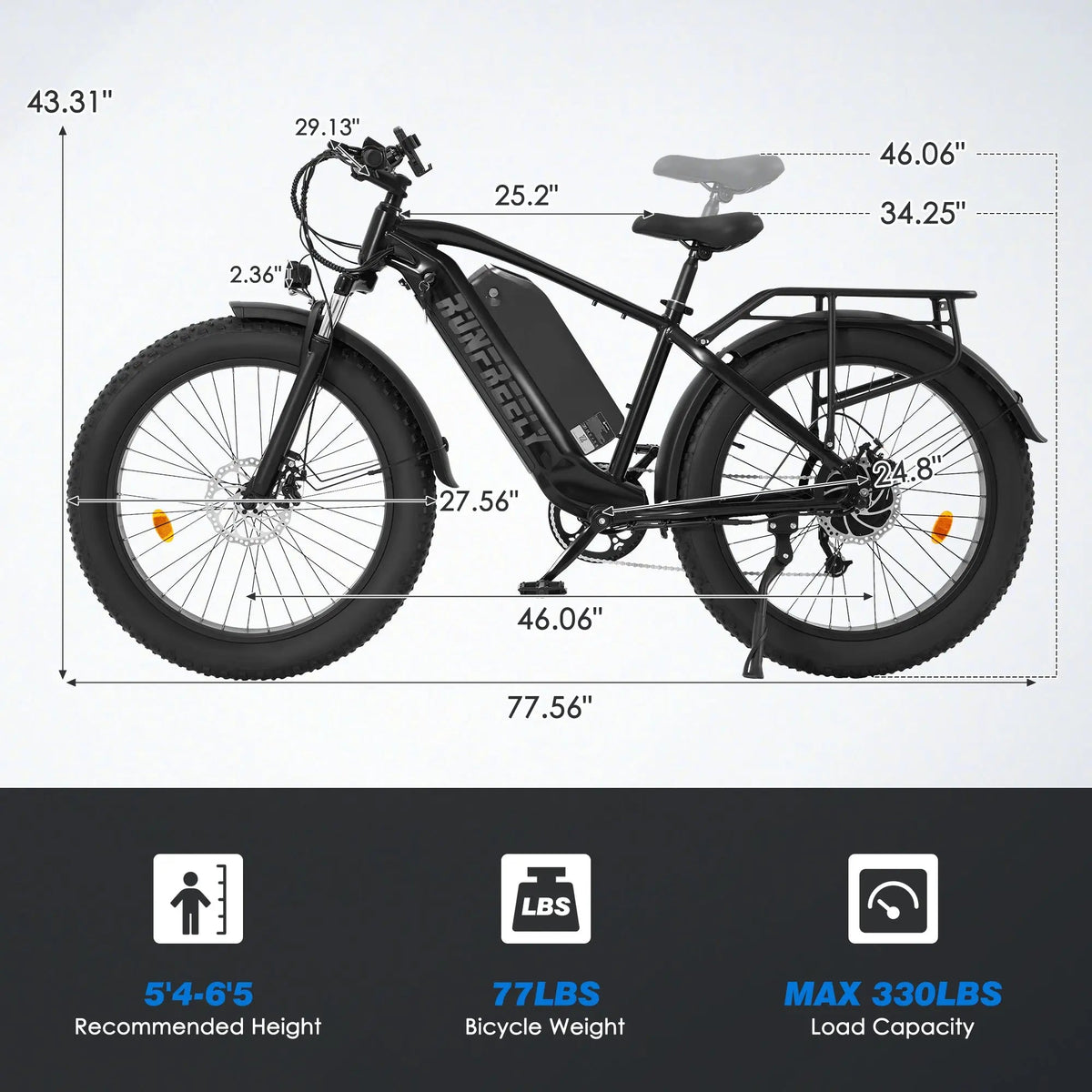 EROMMY Electric Bike for Adults,1500/3000W Peak Motor, 26" Fat Tire E-Bike with 48V 13AH Battery, 25-36 MPH Max 62 Miles Electric Motorcycle, Black