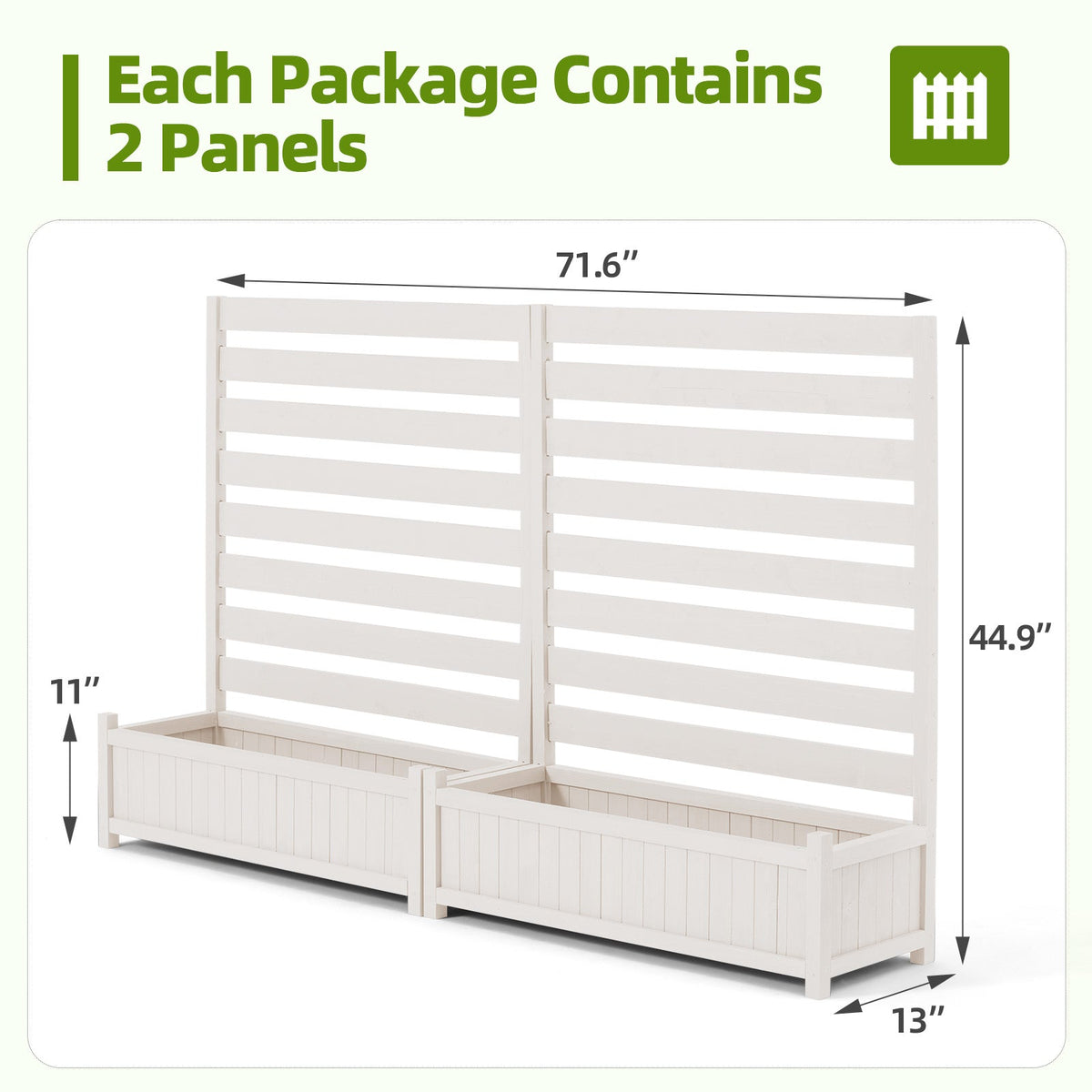 EROMMY 2-Pack No-Dig Privacy Fence Planter, Wood Outdoor Screen Air Conditioner Fence for AC Unit, Trash & Flower Bed, Weather-Resistant, 36" W x 45" H, White