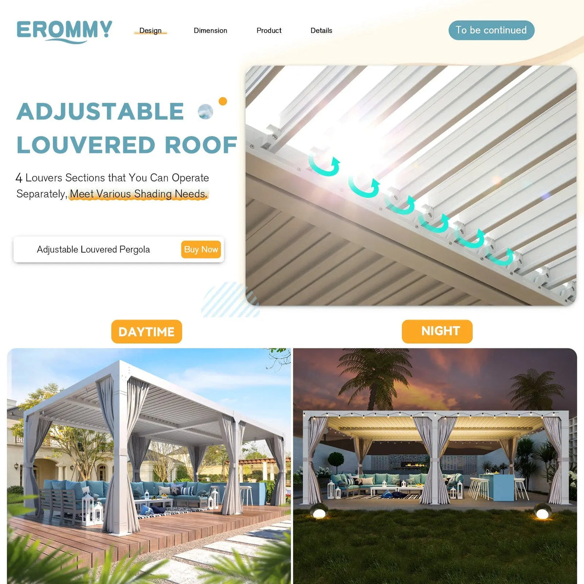 EROMMY 12x24 Pergola with Adjustable Louvered Roof, White