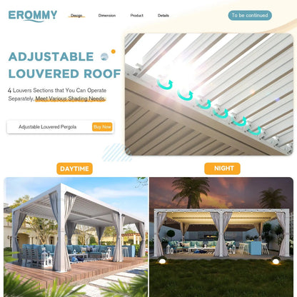 EROMMY 12x24 Pergola with Adjustable Louvered Roof, White