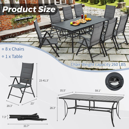 EROMMY 9-Piece Patio Dining Set: Durable Aluminum Chairs & Metal Table, All-Weather Outdoor Furniture(Dark Gray)