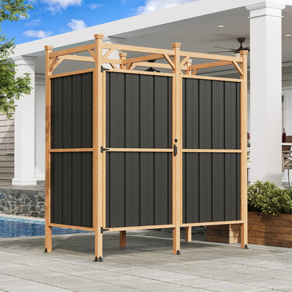 EROMMY Outdoor Shower Enclosure with Lockable Door, Weatherproof Outdoor Shower Stall with Metal Panels, Hooks & Shelves - Perfect for Pool Wash Station, Backyard & Beach Rinse Area Large Version
