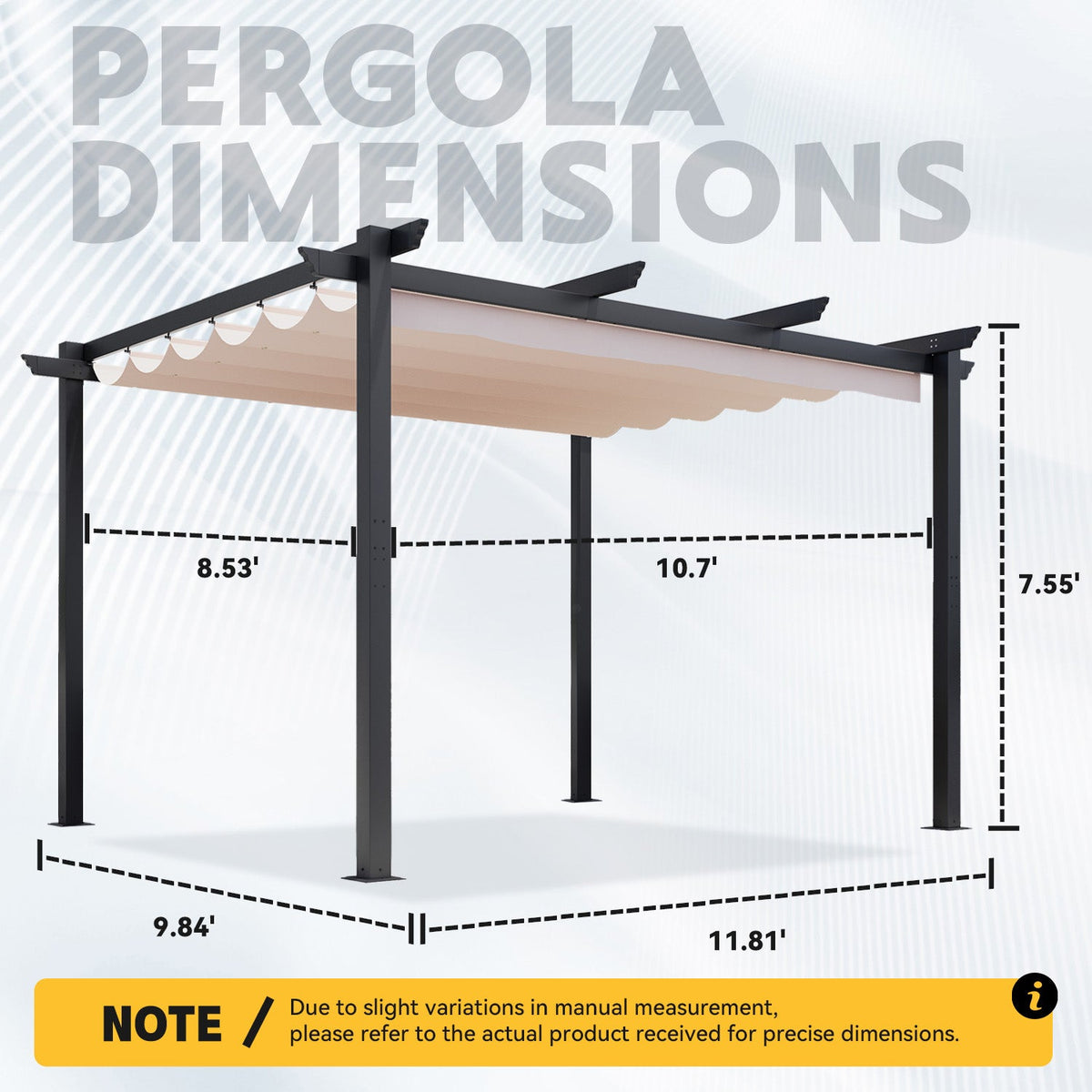 EROMMY Retractable Pergola 10x12 Ft, Upgraded Sun Shade with Waterproof Canopy, Durable Metal Patio Shelter with Magnetic Attachment for Backyard Garden Deck (Beige)