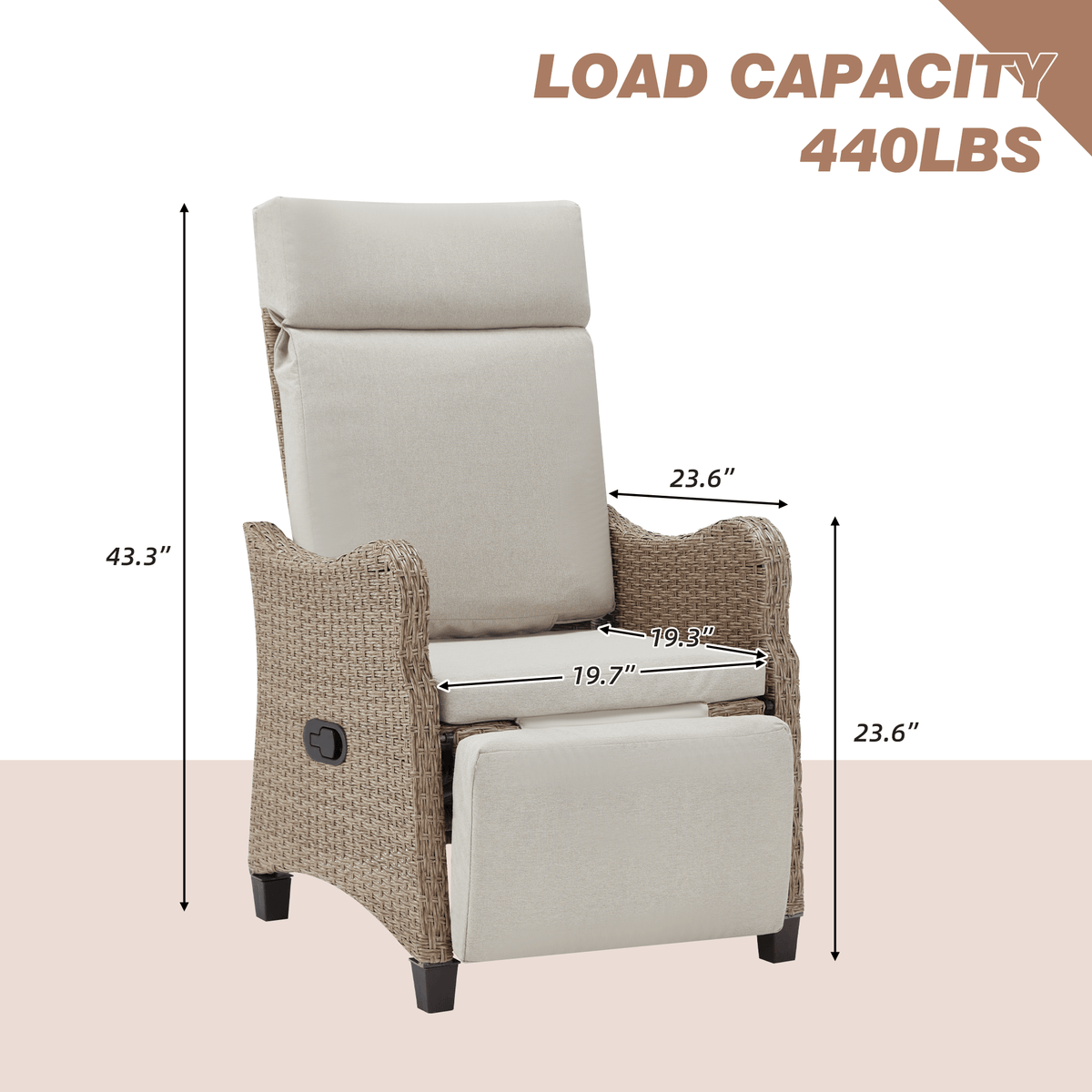 EROMMY Outdoor Wicker Recliner Chair with Footrest, Patio Rattan Armchair, Light Gray