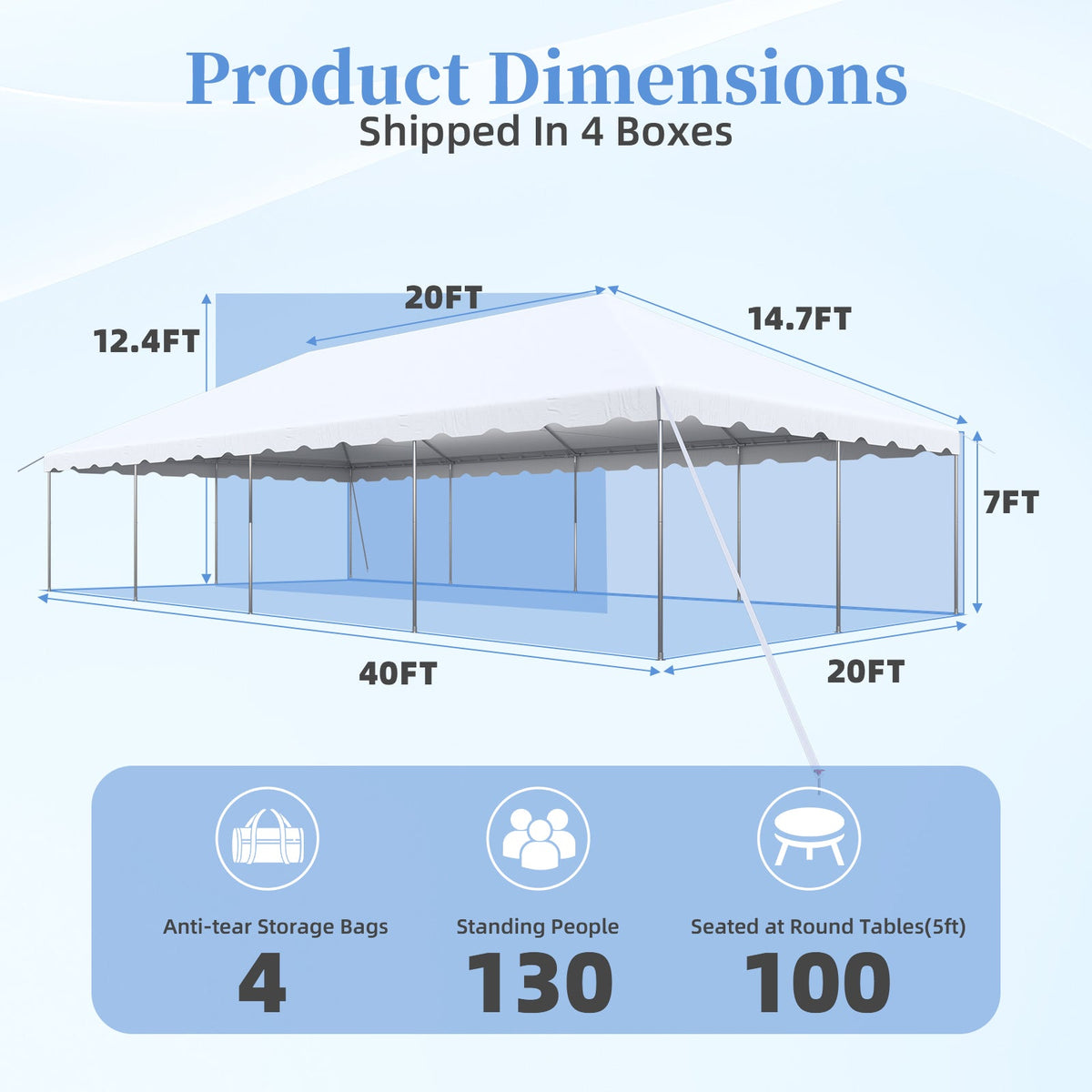 EROMMY 20x40 FT Outdoor Party Tent with expandable sidewall (sold separately), Heavy Duty Weekend Canopy with Carry Bags, 480GSM PVC Large Tent for Commercial Events, Parties, Weddings, White