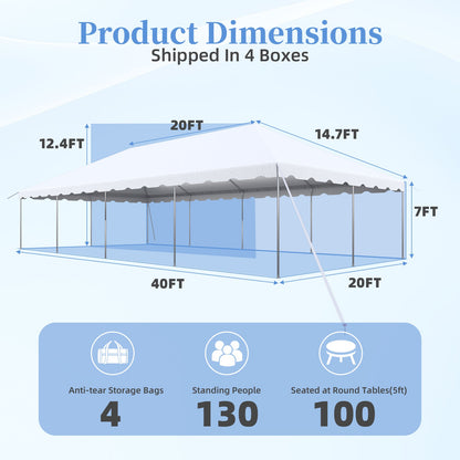EROMMY 20x40 FT Outdoor Party Tent with expandable sidewall (sold separately), Heavy Duty Weekend Canopy with Carry Bags, 480GSM PVC Large Tent for Commercial Events, Parties, Weddings, White