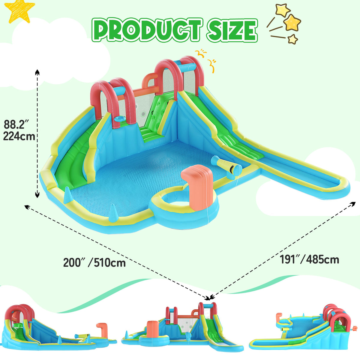 EROMMY Inflatable Water Slide,10 in 1 Double Water Slide Bounce House for Kids 3-12 with Blower, Splash Pool, Water Cannon, Climbing Wall, Basketball Hoop for Kids Indoor Outdoor Backyard