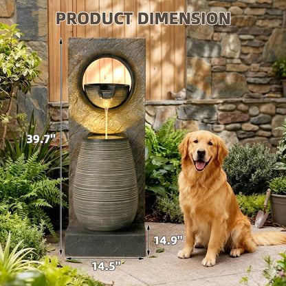 EROMMY 39.7" Water Fountain Outdoor with LED Lights – Resin Garden Fountain for Patio, Poolside, Deck & Indoor Use – Calming Flowing Water Sound for Relaxation – Easy Assembly
