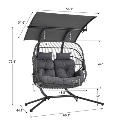 EROMMY Double Hanging Egg Chair with Stand and Extra Cushion, Gray