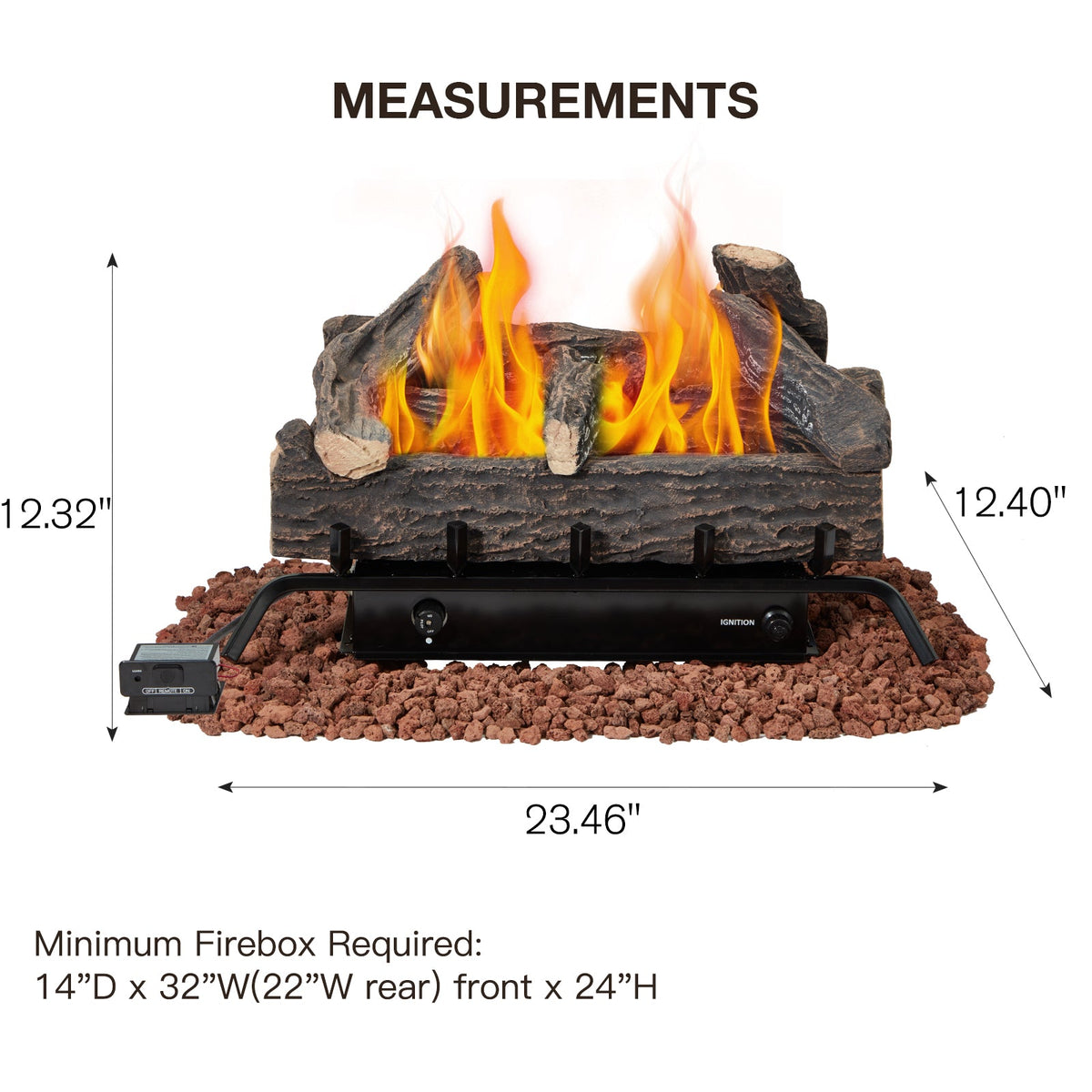EROMMY 24 Inch Ventless Fireplace Logs Set, Only Used for LP/Propane, Brown