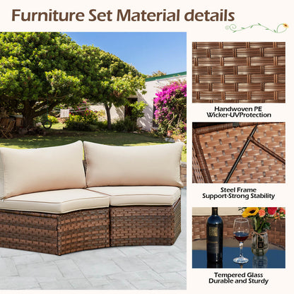 EROMMY Outdoor Patio Furniture Set, 7-Piece Half-Moon Wicker Patio Sofa Set with Storage Table, Brown & Beige