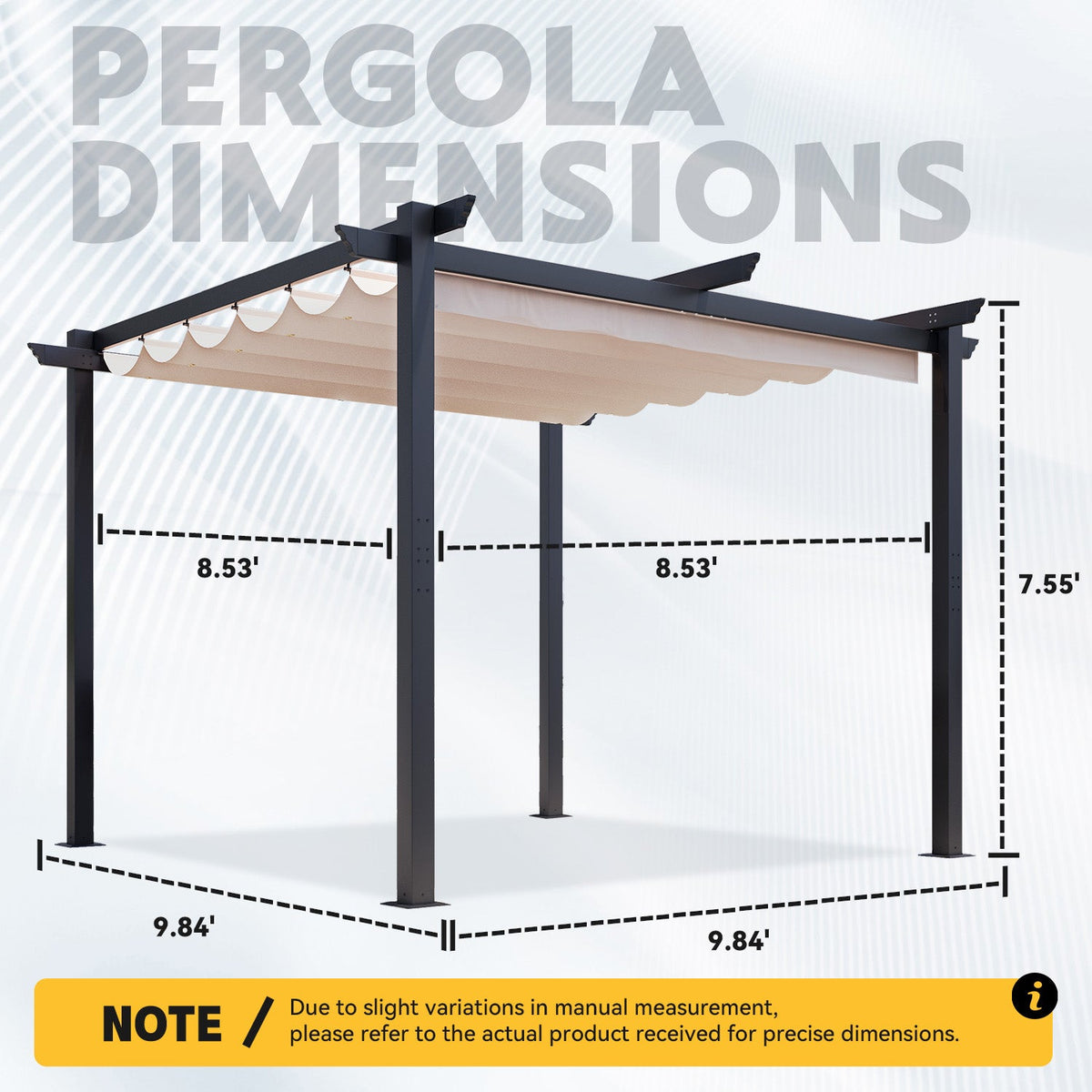 EROMMY Retractable Pergola 10x10 Ft, Upgraded Sun Shade with Waterproof Canopy, Durable Metal Patio Shelter with Magnetic Attachment for Backyard Garden Deck (Beige)