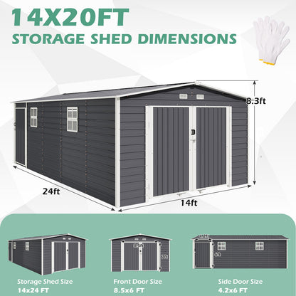 EROMMY 14x24 FT Heavy Duty Carport - Galvanized Steel Frame Car Shelter with Reinforced Base, Enclosed Storage Shed for Cars & Trucks, Grey