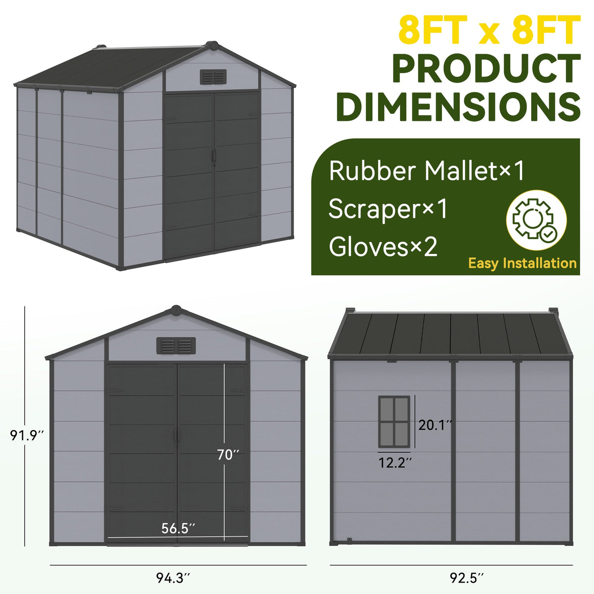 8x8 FT Outdoor Storage Shed, Weather-Resistant Shed with Lockable Double Doors & Built-In Floor, Sloped Roof Outdoor Shed for Backyard, Patio & Lawn, Black