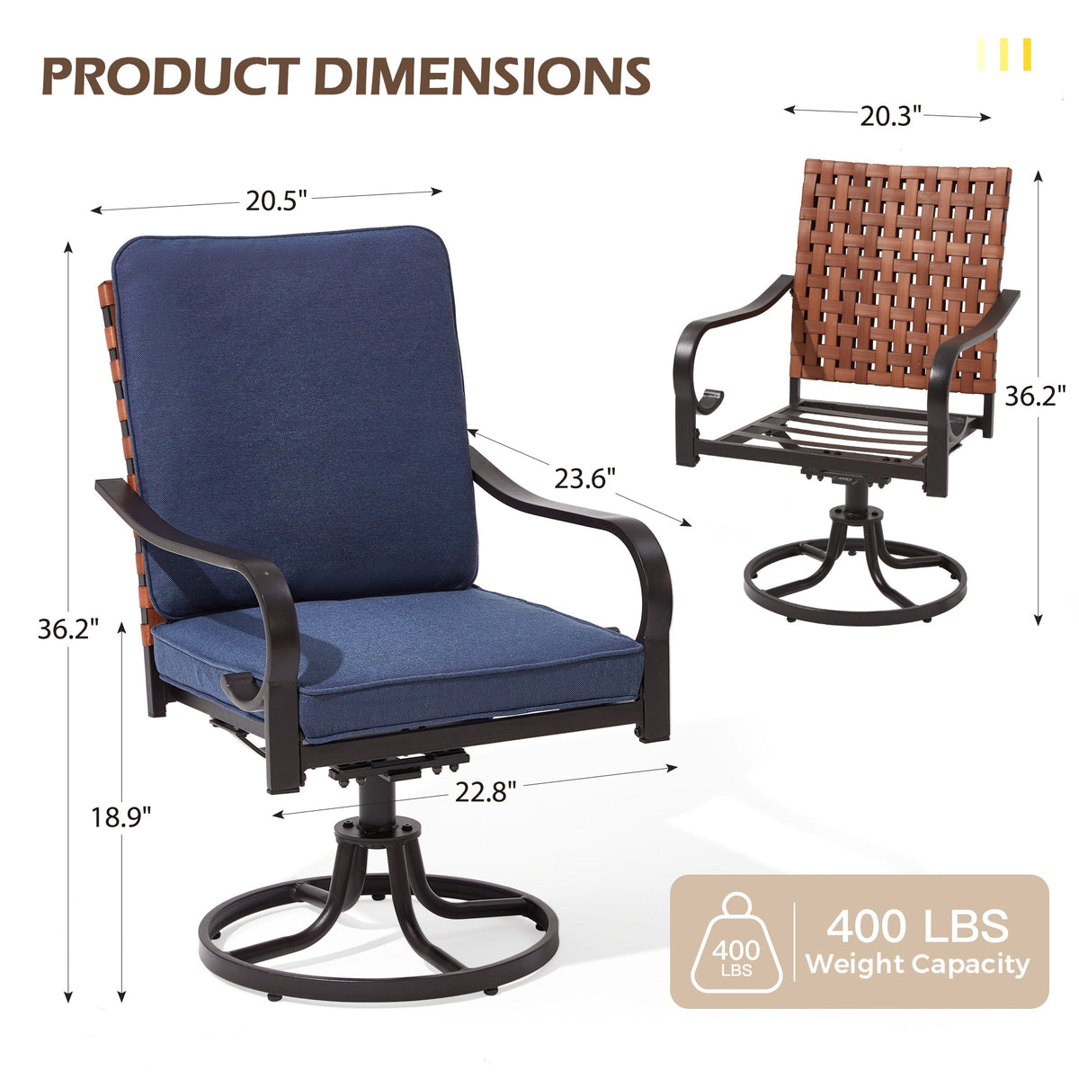 EROMMY Swivel Patio Chairs Set of 4 with Thickened Cushions, Blue