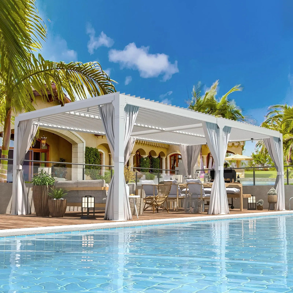 EROMMY 12x20 Freestanding Aluminum Pergola with Louvered Roof, White
