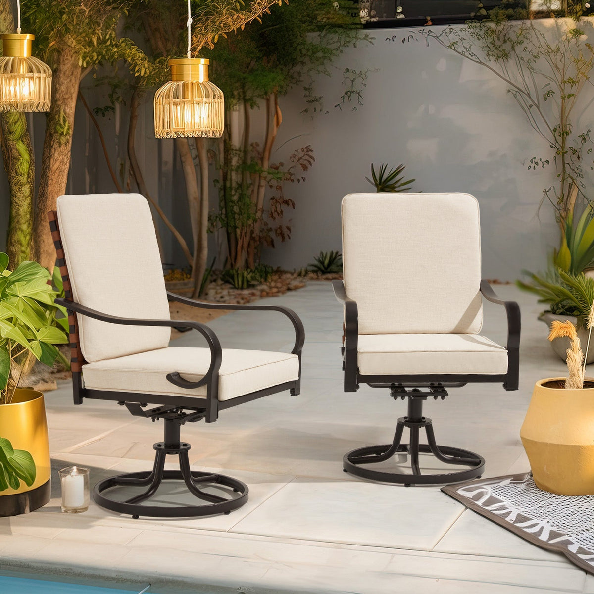 EROMMY Swivel Patio Chairs Set of 4 with Thickened Cushions, Beige