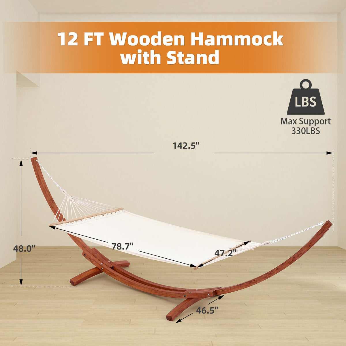 Erommy 2-Person Spreader Bar Hammock with Wooden Stand