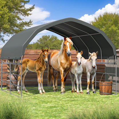 EROMMY 12'x12' Heavy Duty Round Style Canopy With Shade Shed Kit for Livestock, Gray