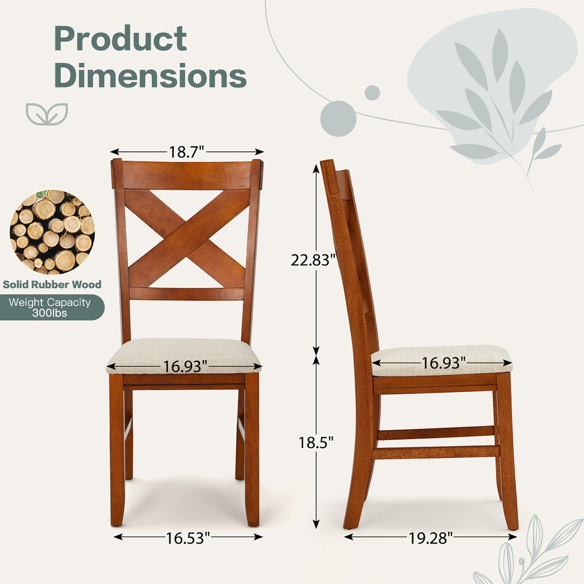 EROMMY Dining Chairs Set of 8, Modern Farmhouse Upholstered Dining Room Chair, Natural Oak