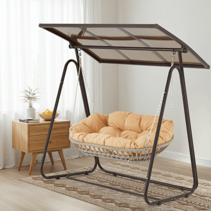 EROMMY 2-Seat Patio Swing Chair with Adjustable Canopy, Beige