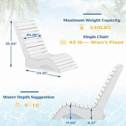 EROMMY Pool Lounge Chairs, HDPE S-Shaped Design with Wheels, White