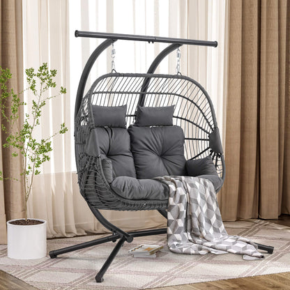 EROMMY Double Hanging Egg Chair with Stand and Extra Cushion, Gray