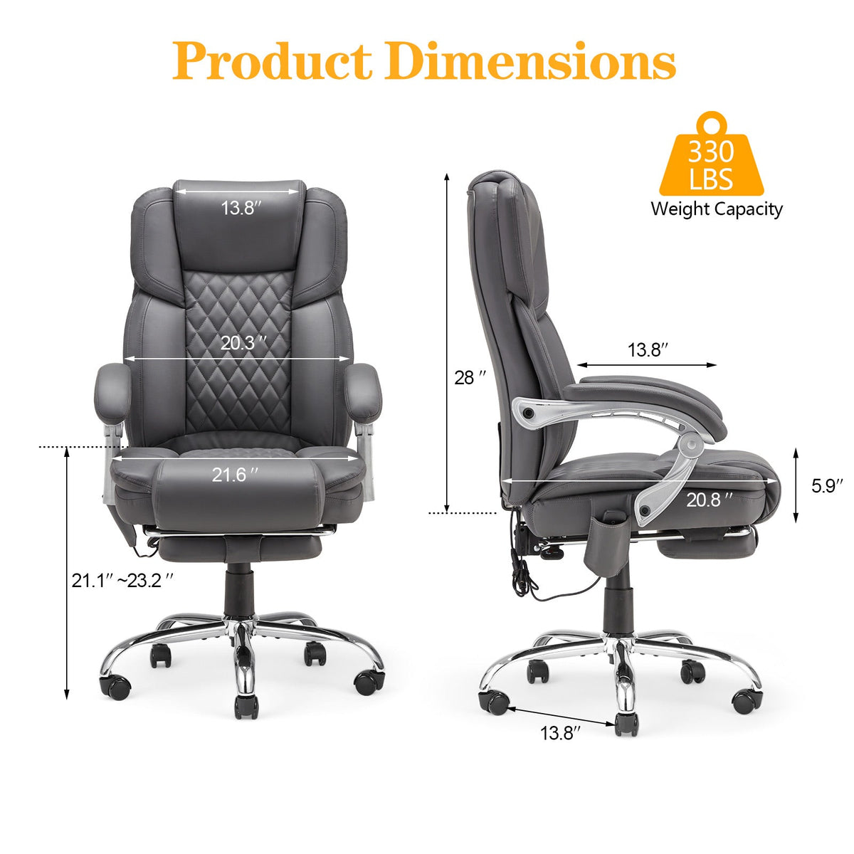EROMMY Executive Office Chair, Ergonomic Big and Tall Massage & Heated Desk Chair (2 Pack, Gray)