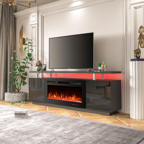 EROMMY 70 Inch TV Stand Entertainment Center, Black – Fireplace Not Included