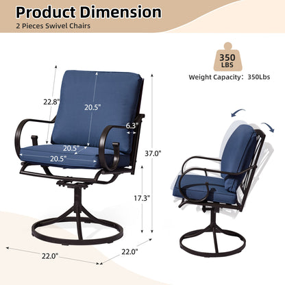 Erommy  Patio Swivel Chair Set of 4, Outdoor Dining Chairs with Cushions, Blue