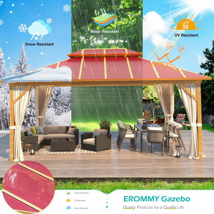 EROMMY 12X16 Waterproof Gazebo with Aluminum Double Roof