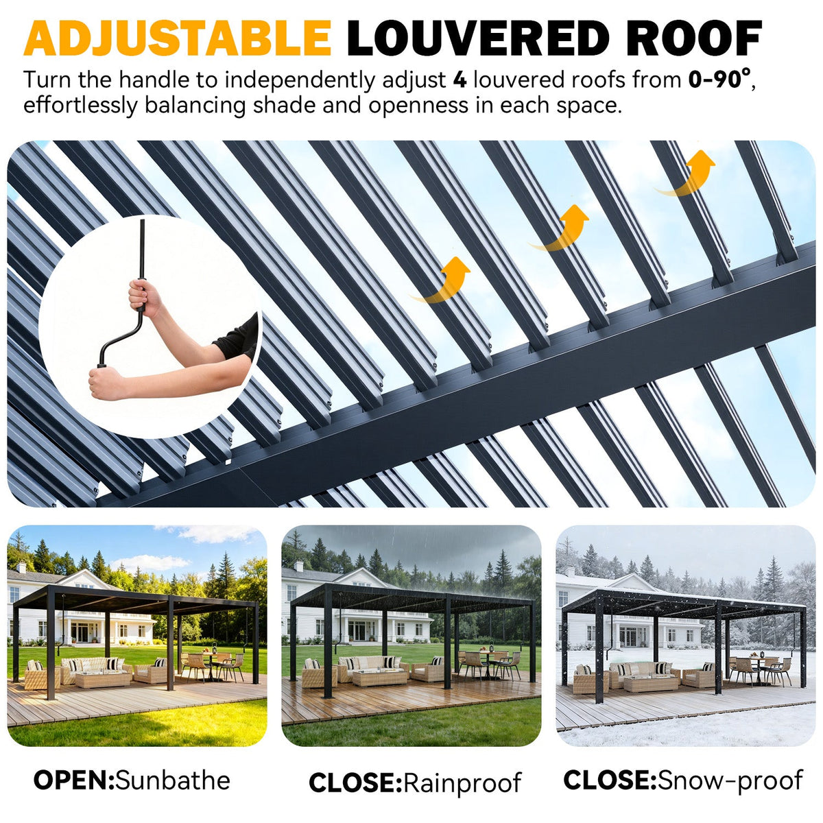 EROMMY Pergola Louvered 12x20, Aluminum Hardtop Pergola with Adjustable Roof for Sun & Rain Shade, Outdoor Gazebo with Integrated Drainage System, Modern Rustproof Patio Canopy Carport