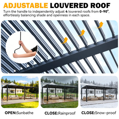 EROMMY Pergola Louvered 12x20, Aluminum Hardtop Pergola with Adjustable Roof for Sun & Rain Shade, Outdoor Gazebo with Integrated Drainage System, Modern Rustproof Patio Canopy Carport
