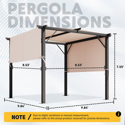 EROMMY Outdoor Pergola 10x10 Ft, Metal Freestanding Shelter with Adjustable Side Sun Shades, Canopy for Patios Backyard Garden Deck (Beige)