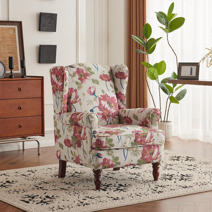 EROMMY 2PCS Fabric Accent Chairs, Modern Upholstered Armchairs, Pink Floral