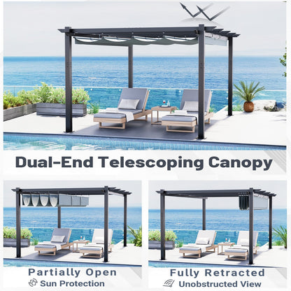 EROMMY Retractable Pergola 12x16 Ft, Outdoor Aluminum Shelter with Dual Adjustable Sun Shade Canopy for Patio Backyard, Locking System Includes Straps & Screws (Gray)