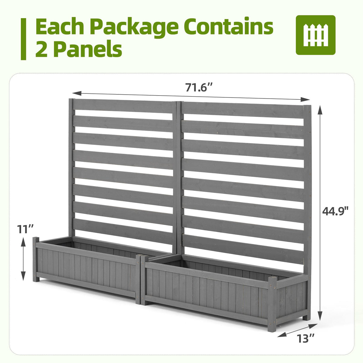 EROMMY 2-Pack No-Dig Privacy Fence Planter 36" W x 45" H, Wood Outdoor Screen for AC Unit, Trash & Flower Bed, Weather-Resistant, Grey
