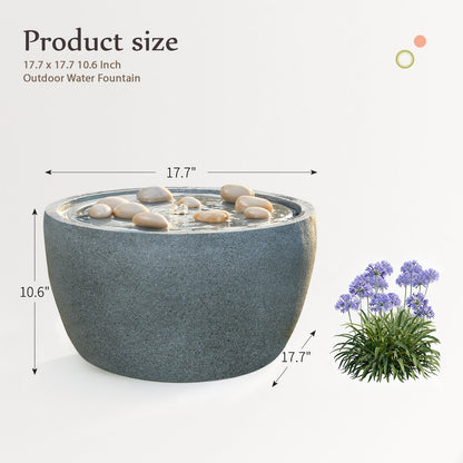 EROMMY 10.6"Tall Outdoor Water Fountain - Resin Garden Water Feature with LED Lights Effect, Gray