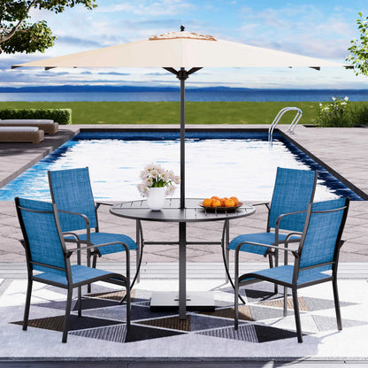 EROMMY 6 Pack Outdoor Dining Chairs, Stackable Patio Chairs with Breathable Textilene & Durable Metal Frame, Blue