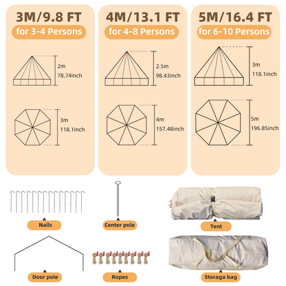 EROMMY Yurt Tent 4 Season Waterproof Glamping Tents w/Stove Jack, with Zipped Removable Floor for Family Camping Outdoor Party 13 FT, Holds up to 4-8 People