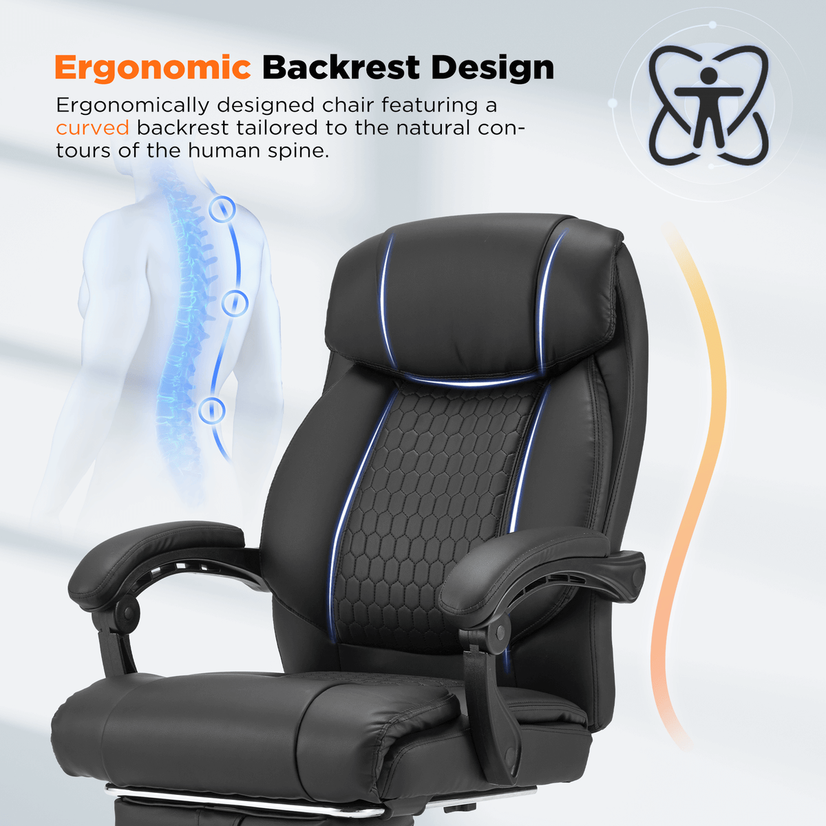 Erommy Executive Heat & Massage Reclining Leather Ergonomic Office Chairs, Black (2 Pack)