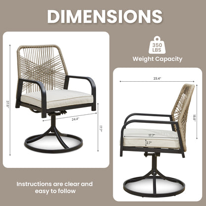 EROMMY Swivel Patio Chairs Set of 4, Outdoor Rattan Dining Chairs with Thickened Cushions, Beige