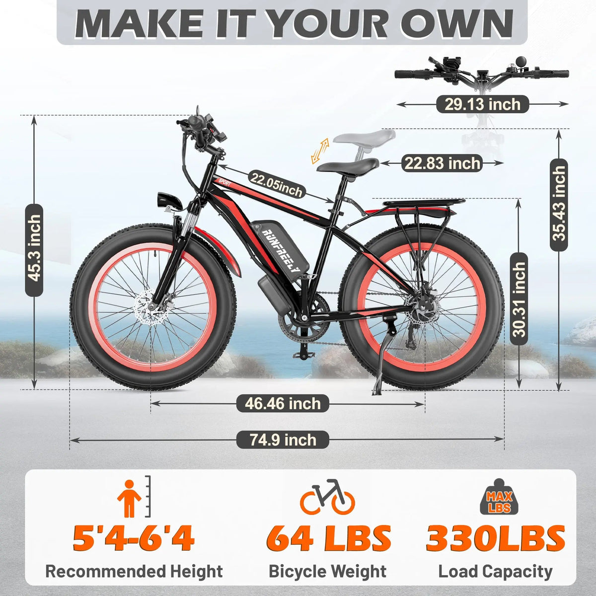 EROMMY Electric Bike for Adults,1500/3000W Peak Motor, 26" Fat Tire E-Bike with 48V 13AH Battery, 25-36 MPH Max 62 Miles Electric Motorcycle, 7-Speed Electric Mountain Bicycle