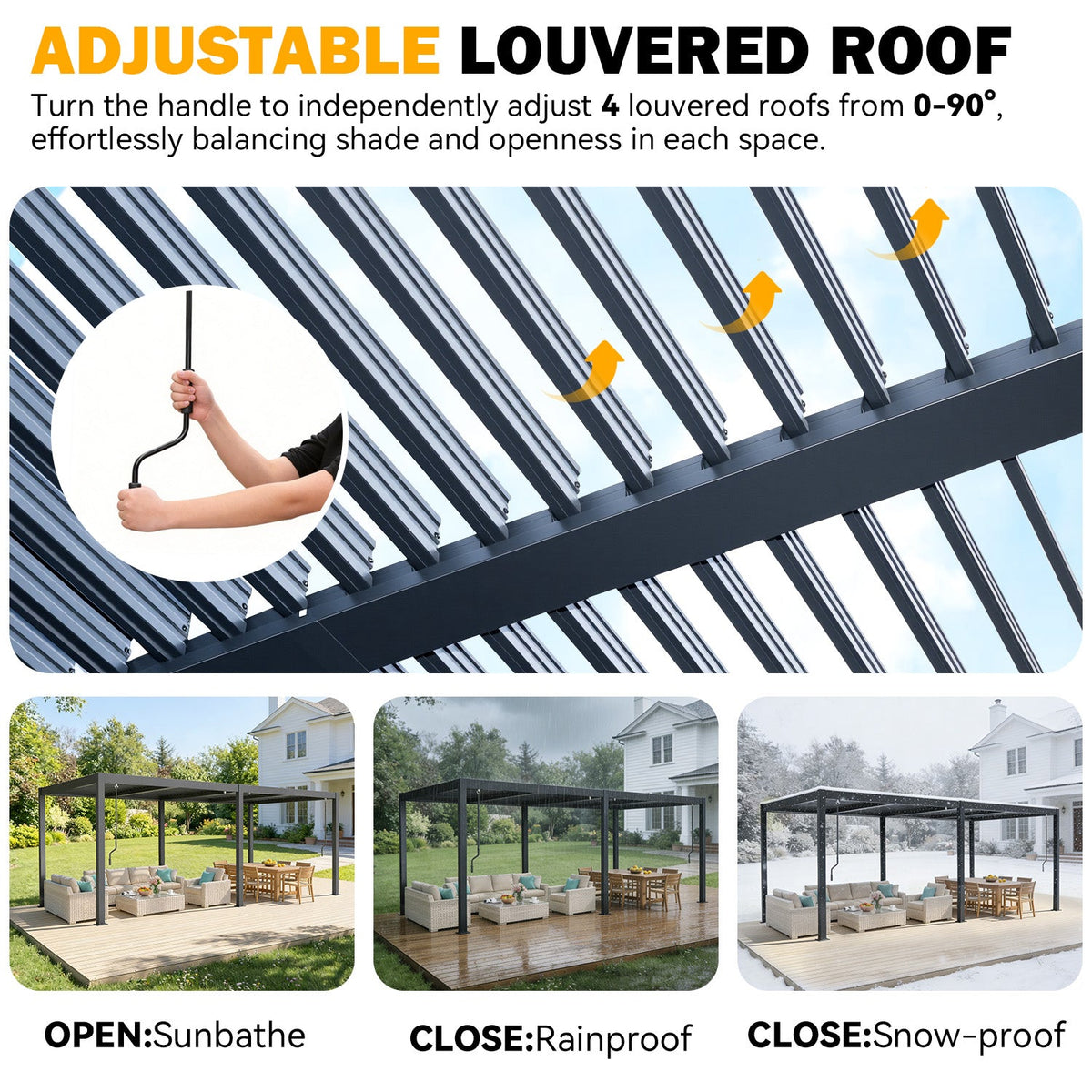 EROMMY Pergola Louvered 10x20, Aluminum Hardtop Pergola with Adjustable Roof for Sun & Rain Shade, Outdoor Gazebo with Integrated Drainage System, Modern Rustproof Patio Canopy Carport
