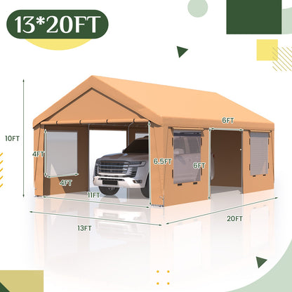 EROMMY 13' x 20' Heavy Duty Carport，Portable Garage with UV Protection & Steel Frame, Car Port with Removable Sidewalls, All-Season Car Canopy for Tractor, Truck, Boat, Yellow
