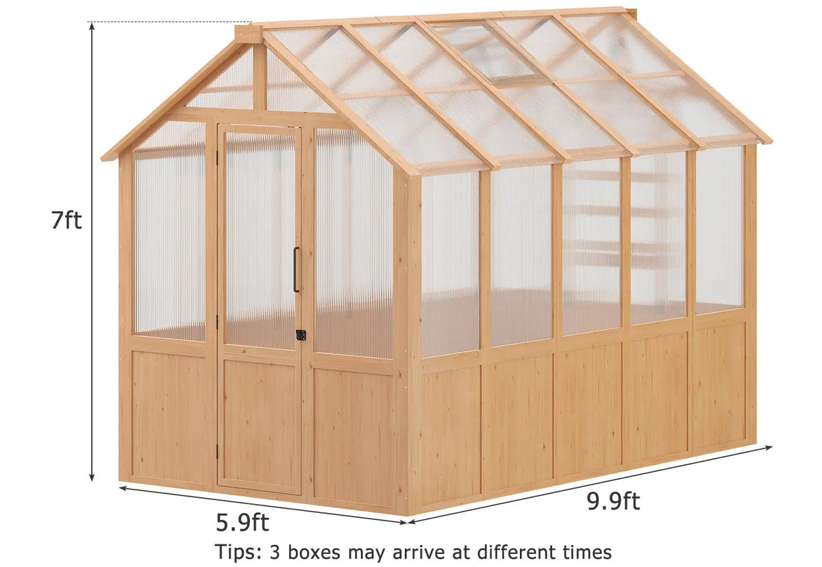 EROMMY 6x10 FT Wooden Greenhouse for Plants and Vegetables