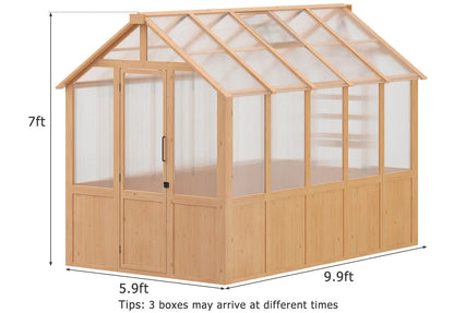 EROMMY 6x10 FT Wooden Greenhouse for Plants and Vegetables