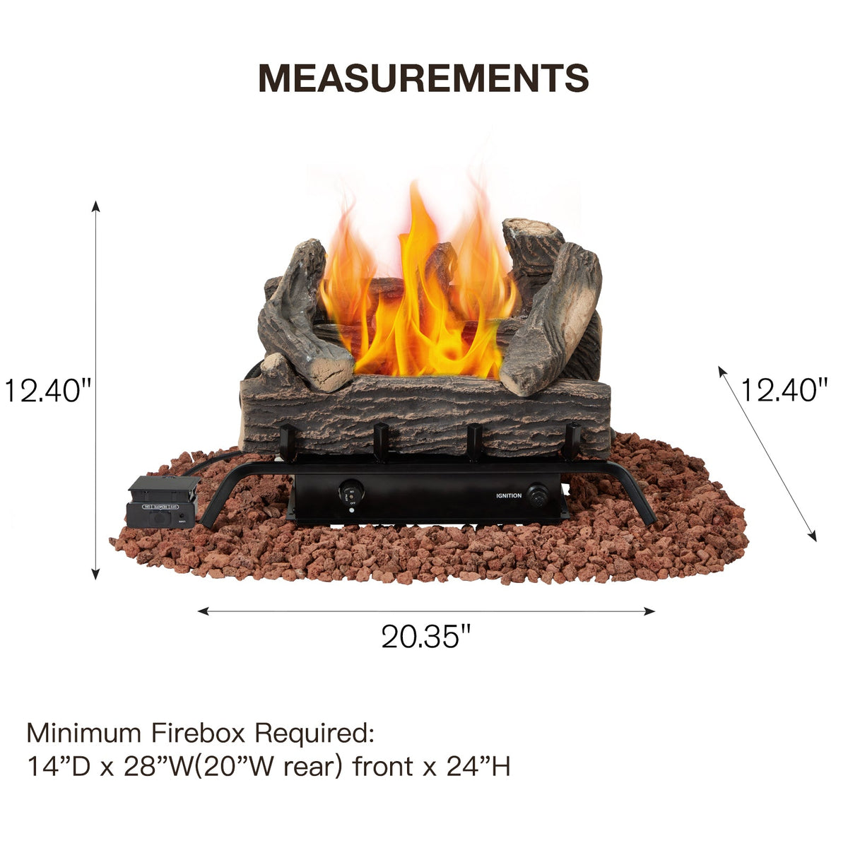 EROMMY 20 Inch Ventless Fireplace Logs Set, Only Used for LP/Propane, Brown
