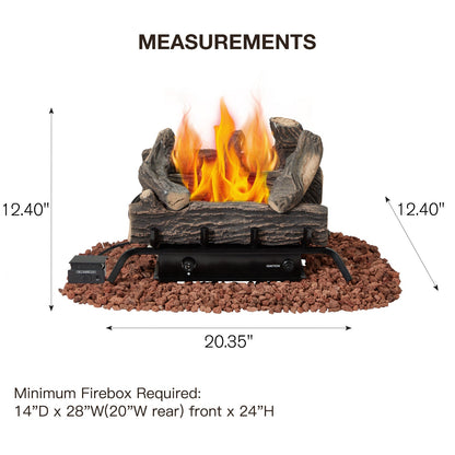 EROMMY 20 Inch Ventless Fireplace Logs Set, Only Used for LP/Propane, Brown