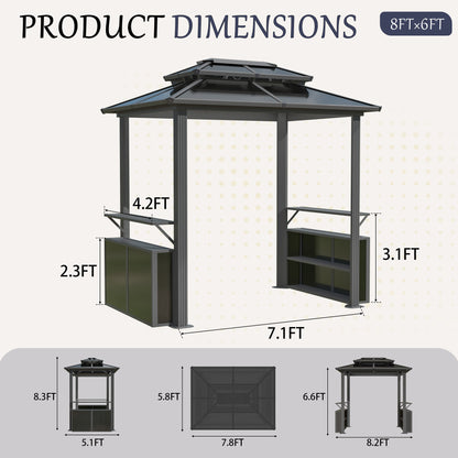 EROMMY 8x6 Polycarbonate Grill Shelter with Two Side Bars
